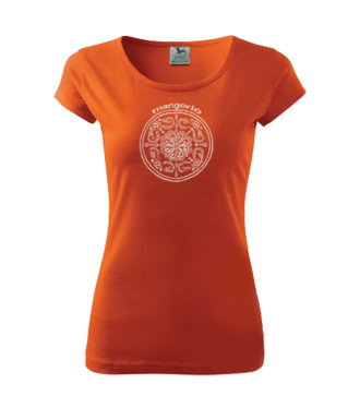 Narancs színű női póló kör mintával