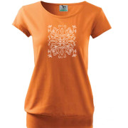 Narancs színű női póló népi liliom mintával